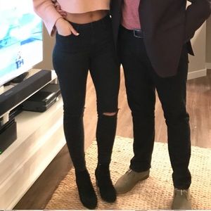 High waist skinny leg ripped black jeans - Size 30